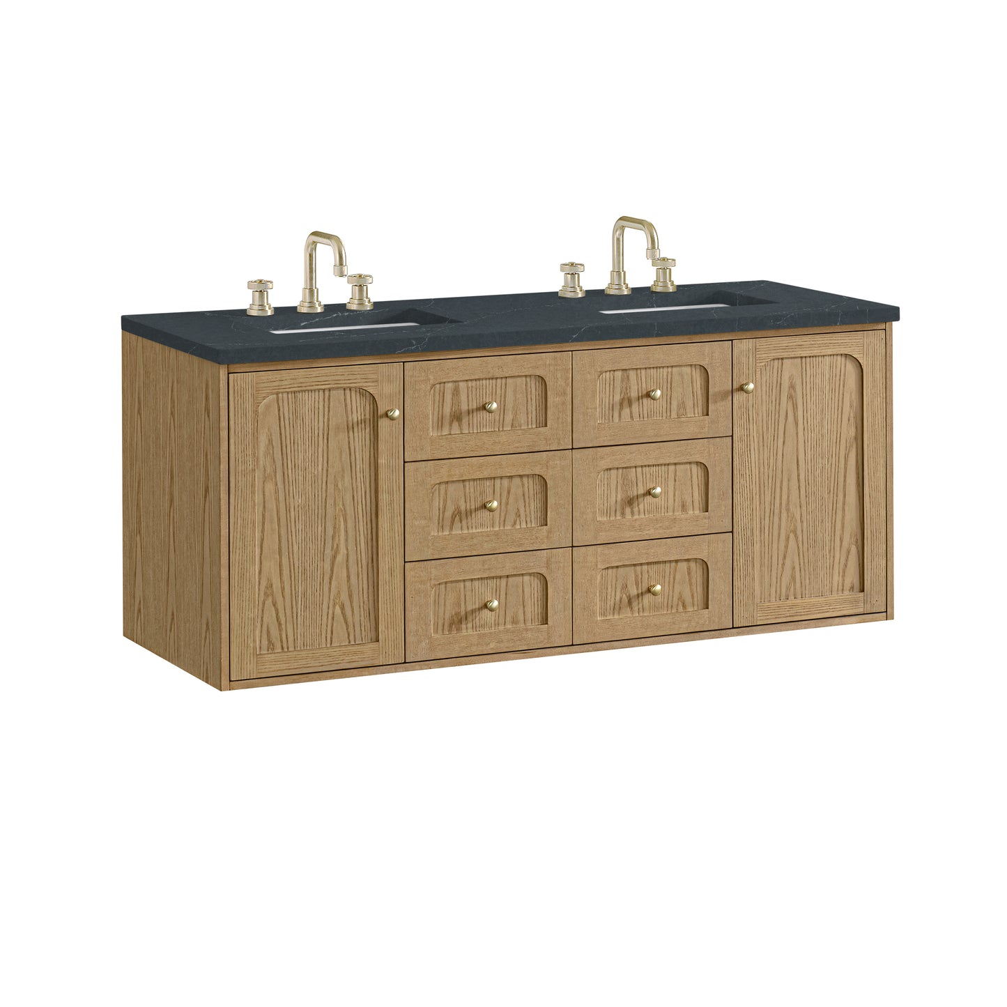 Renovate for Less Atlanta Laurent 60" Double Vanity, Light Natural Oak, w/ 3 CM Charcoal Soapstone Quartz Top