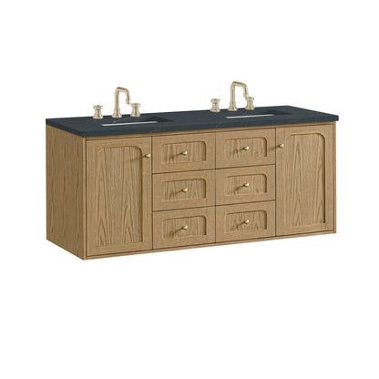 Renovate for Less Atlanta Laurent 60" Double Vanity, Light Natural Oak, w/ 3 CM Charcoal Soapstone Quartz Top