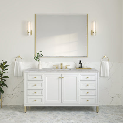 Renovate for Less Atlanta Chicago 60" Single Vanity, Glossy White, w/ 3 CM Victorian Silver Silestone® Top