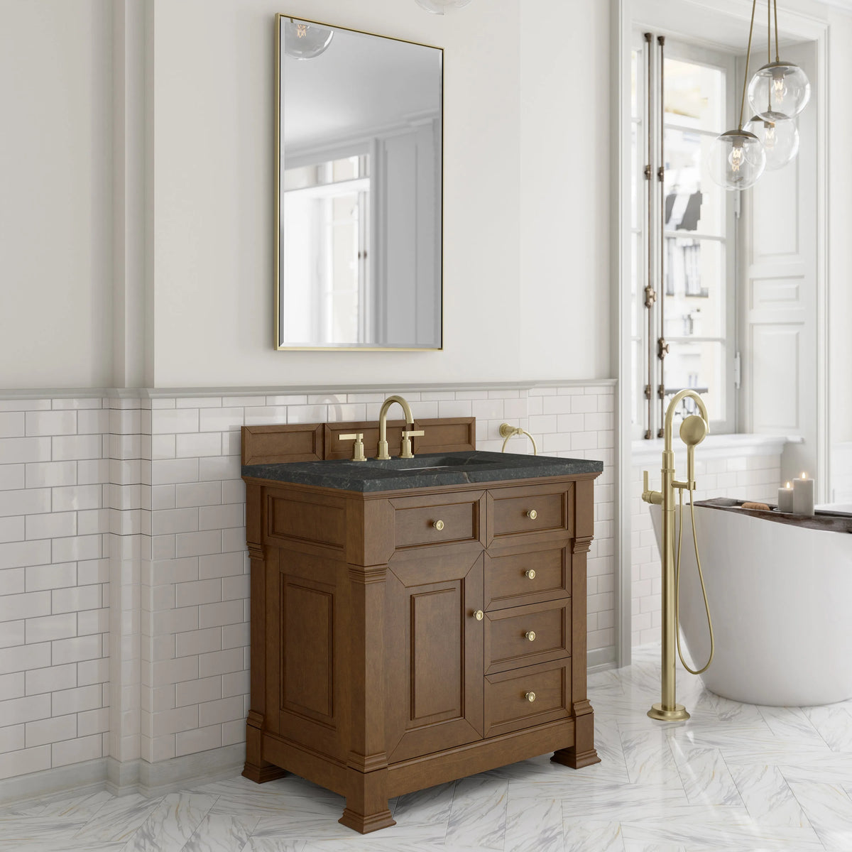 Brookfield 36" Single Vanity, Honey Oak w/ 3 CM Parisien Bleu Silestone Top