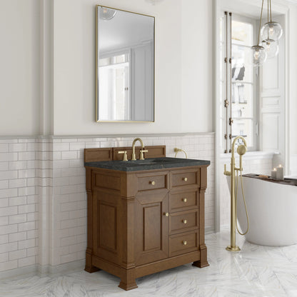 Brookfield 36" Single Vanity, Honey Oak w/ 3 CM Parisien Bleu Silestone Top