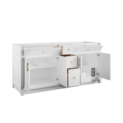 Renovate for Less Atlanta Bellshire 72" Double Vanity, Bright White w/ 3 CM Tajnar Eclos Top w/FreePower Wireless Charger