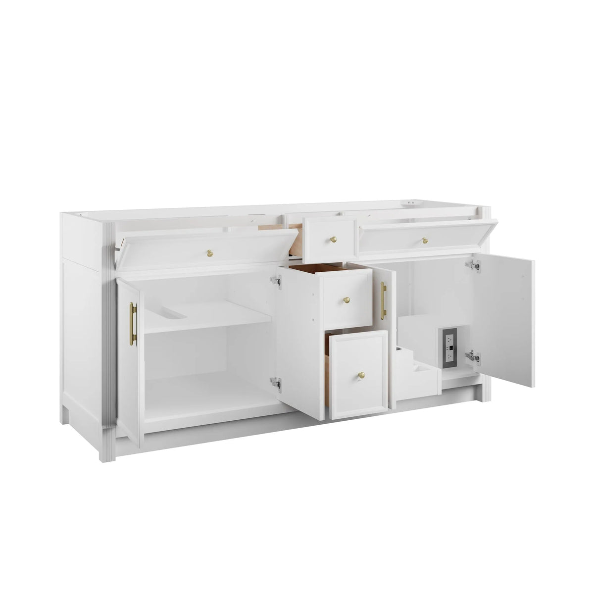 Bellshire 72" Double Vanity, Bright White w/ 3 CM Tajnar Eclos Top w/FreePower Wireless Charger
