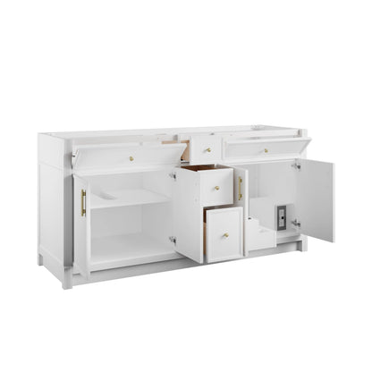 Bellshire 72" Double Vanity, Bright White w/ 3 CM Ethereal Noctis Silestone Top w/FreePower Wireless Charger