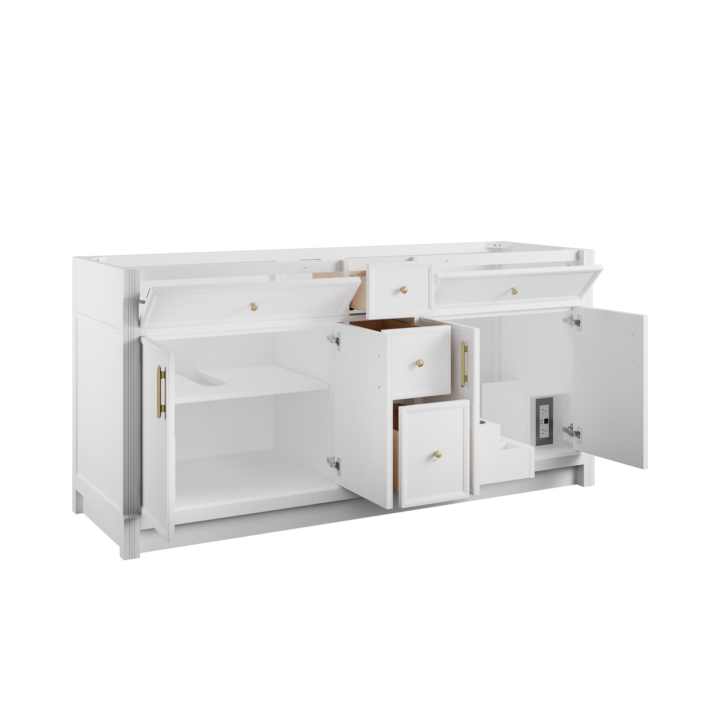 Renovate for Less Atlanta Bellshire 72" Double Vanity, Bright White w/ 3 CM Ethereal Noctis Silestone Top w/FreePower Wireless Charger