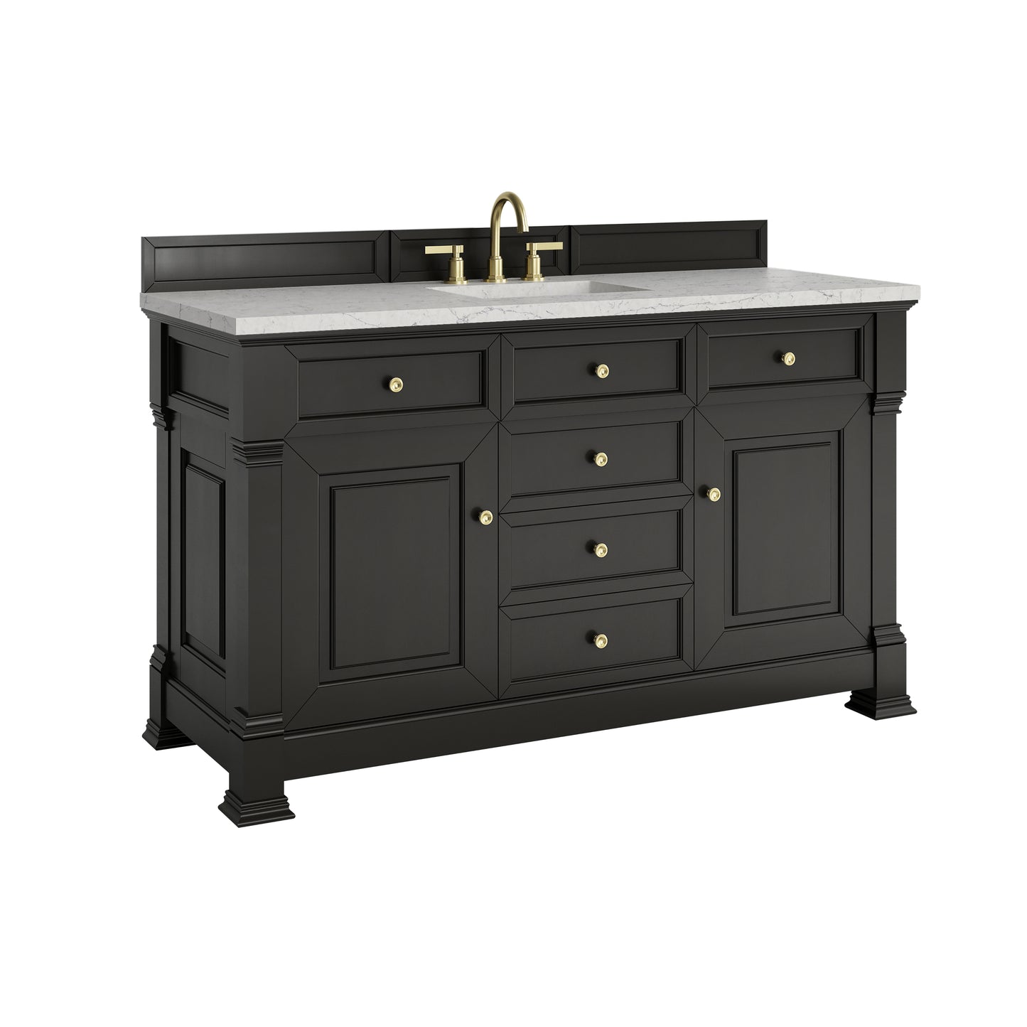 Renovate for Less Atlanta Brookfield 60" Single Vanity, Black Onyx w/3CM Eternal Jasmine Pearl Silestone Top w/ FreePower Wireless Charger