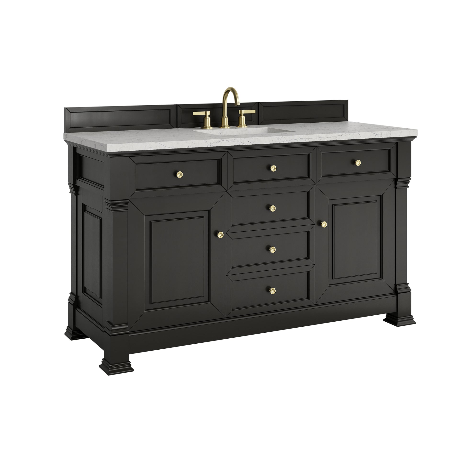 Renovate for Less Atlanta Brookfield 60" Single Vanity, Black Onyx w/3CM Eternal Jasmine Pearl Silestone Top w/ FreePower Wireless Charger