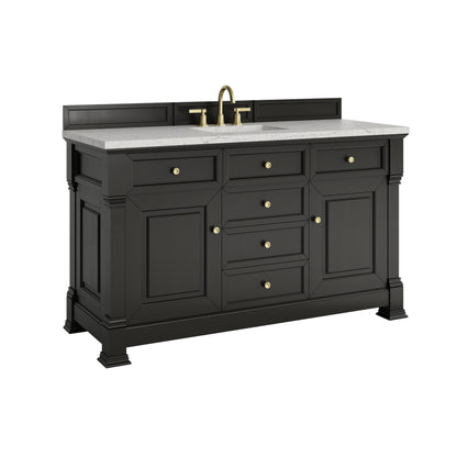Renovate for Less Atlanta Brookfield 60" Single Vanity, Black Onyx w/3CM Eternal Jasmine Pearl Silestone Top w/ FreePower Wireless Charger