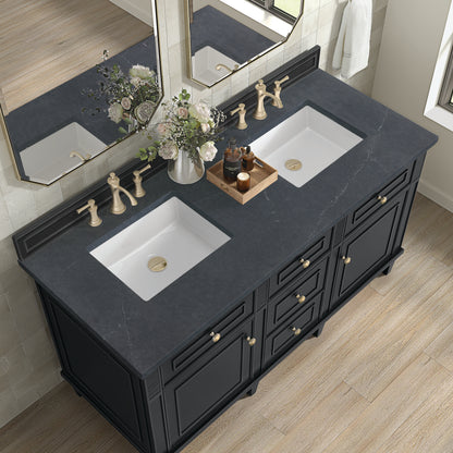 Renovate for Less Atlanta Lorelai 60" Double Vanity, Black Onyx w/ 3 CM Charcoal Soapstone Silestone Top