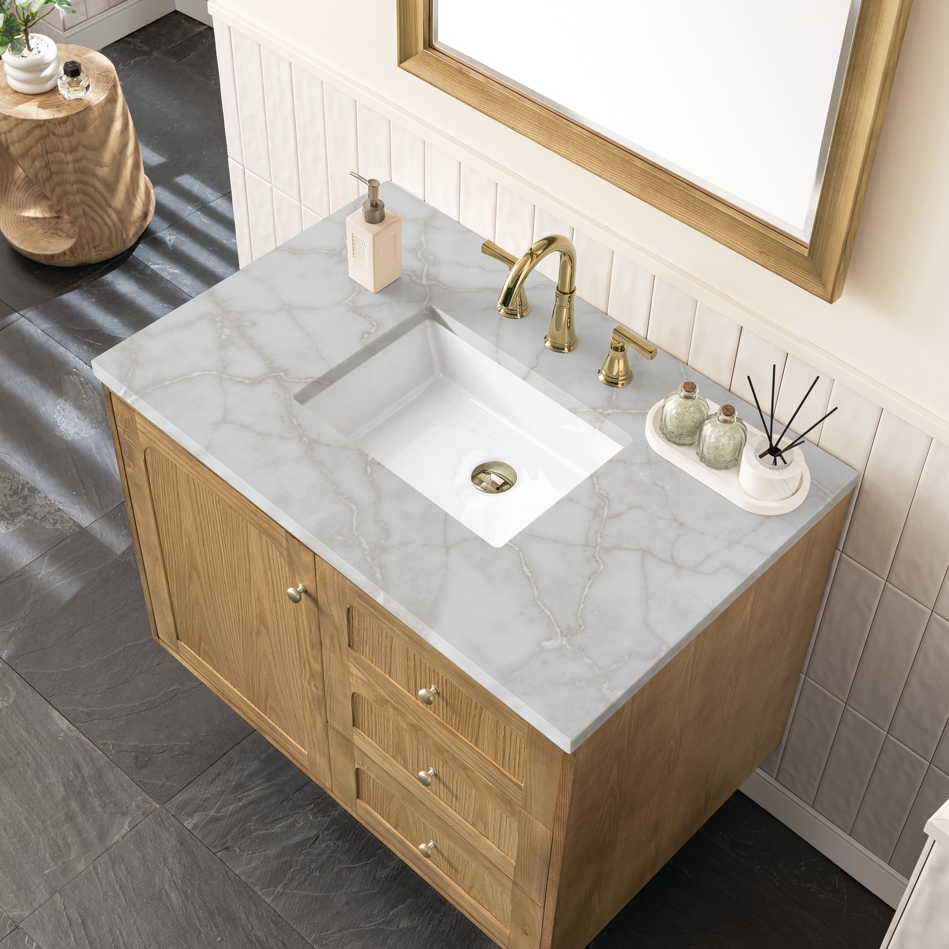 Renovate for Less Atlanta Laurent 36" Single Vanity, Light Natural Oak w/ 3 CM Victorian Silver Top