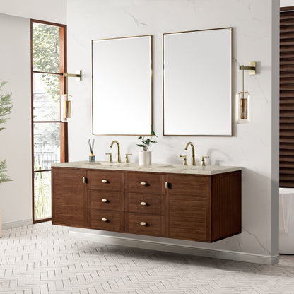Renovate for Less Atlanta Amberly 72" Double Vanity, Mid-Century Walnut, w/ 3 CM Tajnar Eclos Top