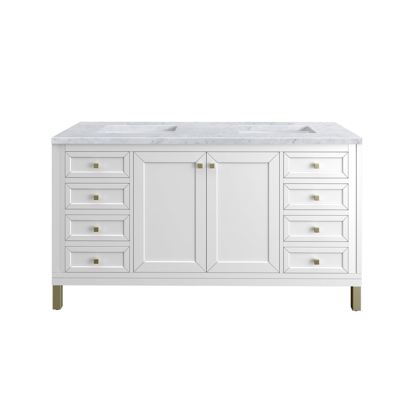 Renovate for Less Atlanta Chicago 60" Double Vanity, Glossy White, w/ 3 CM Carrara Marble Top