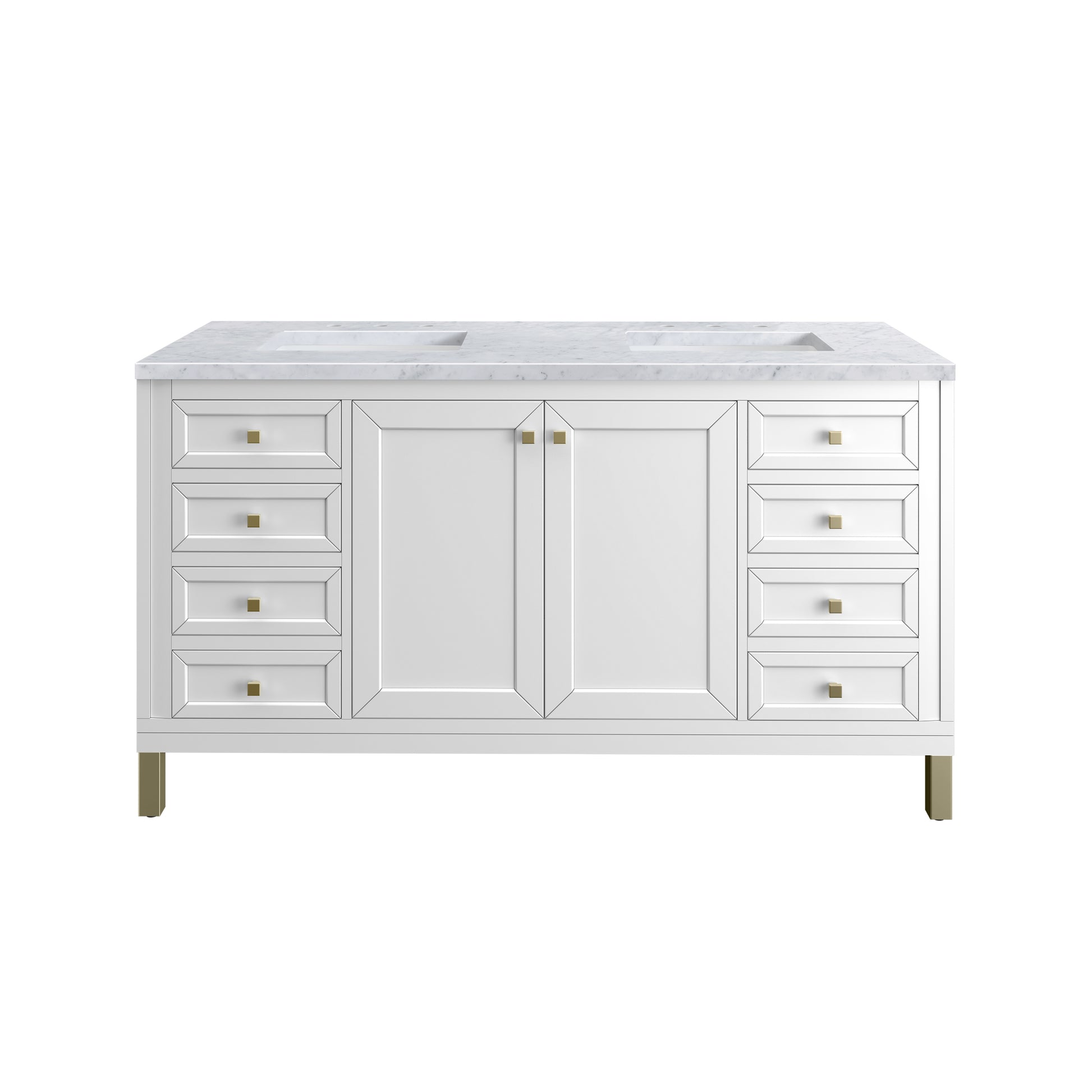 Renovate for Less Atlanta Chicago 60" Double Vanity, Glossy White, w/ 3 CM Carrara Marble Top