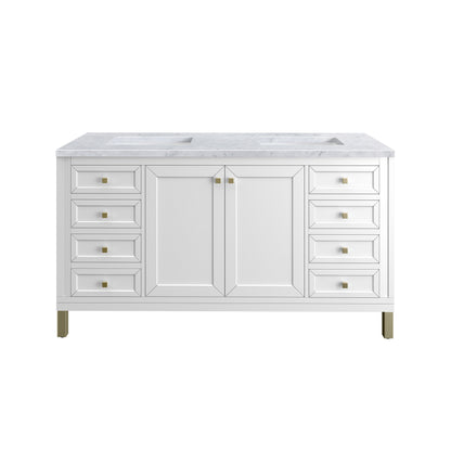 Renovate for Less Atlanta Chicago 60" Double Vanity, Glossy White, w/ 3 CM Carrara Marble Top
