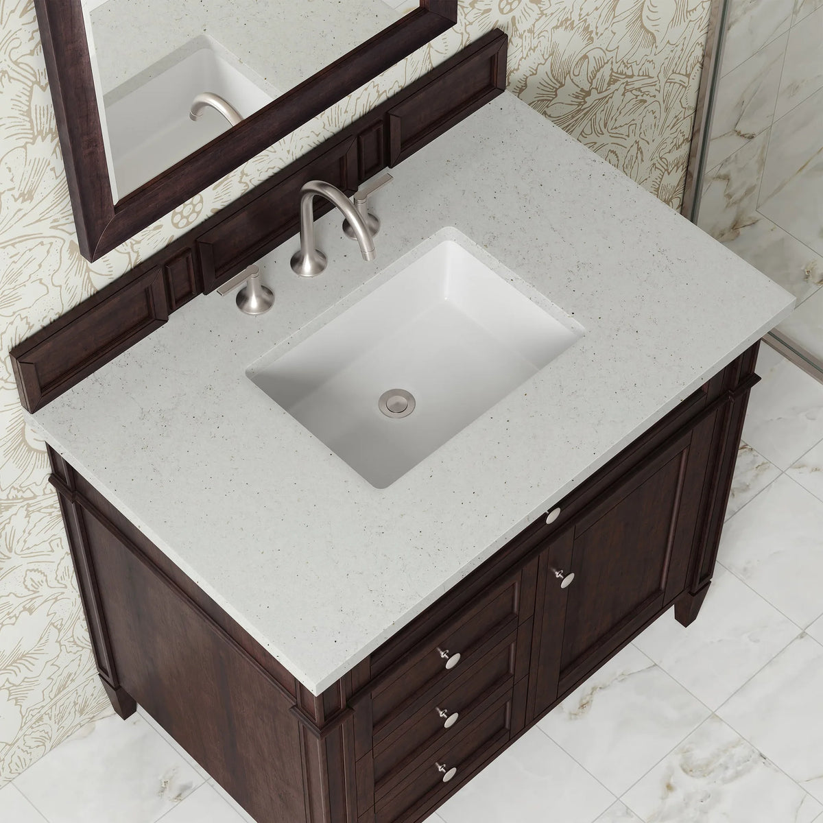Brittany 36" Single Vanity, Burnished Mahogany w/ 3 CM Lime Delight Silestone Top