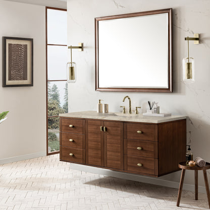 Renovate for Less Atlanta Amberly 60" Single Vanity, Mid-Century Walnut, w/ 3 CM Tajnar Eclos Top