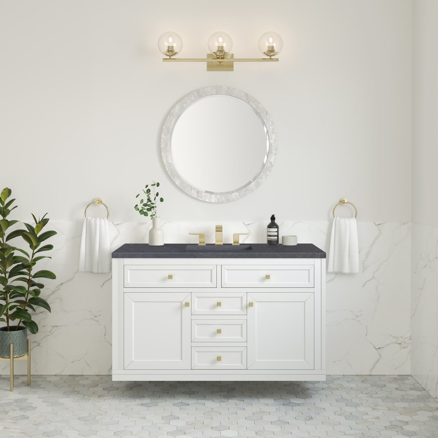 Renovate for Less Atlanta Chicago 48" Single Vanity, Glossy White, w/ 3 CM Charcoal Soapstone Silestone® Top