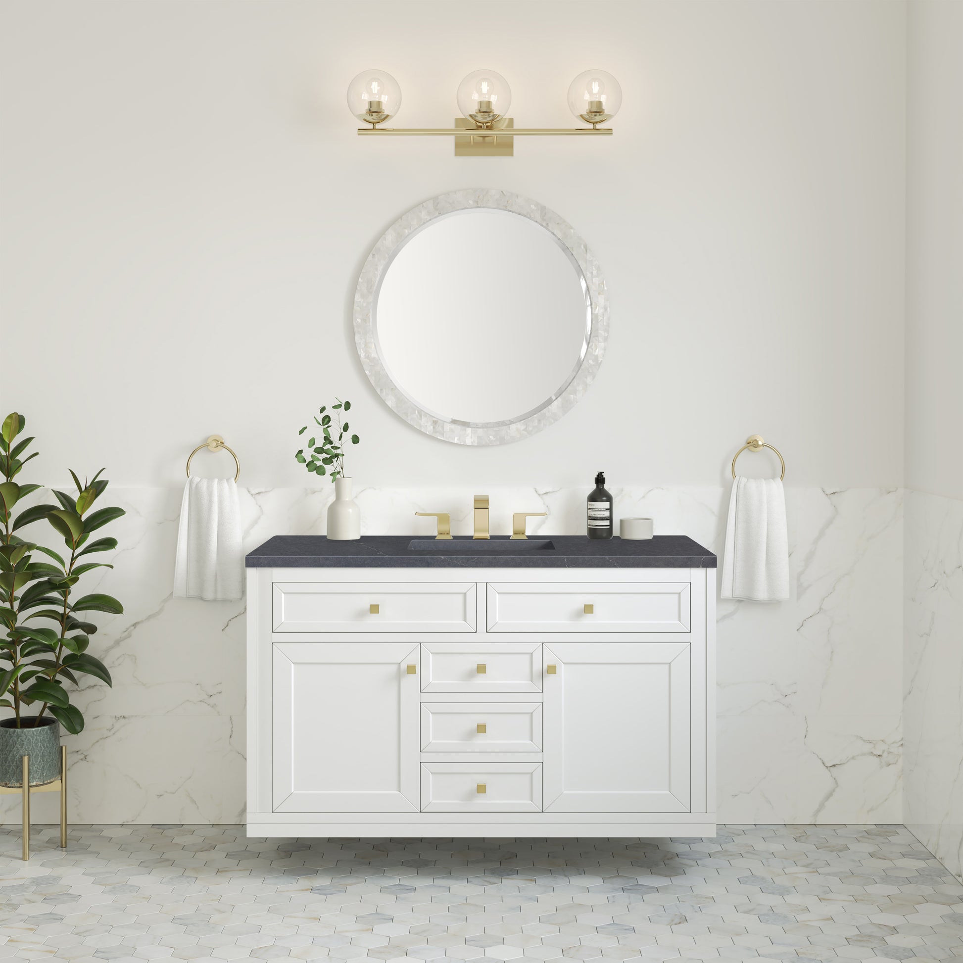 Renovate for Less Atlanta Chicago 48" Single Vanity, Glossy White, w/ 3 CM Charcoal Soapstone Silestone® Top