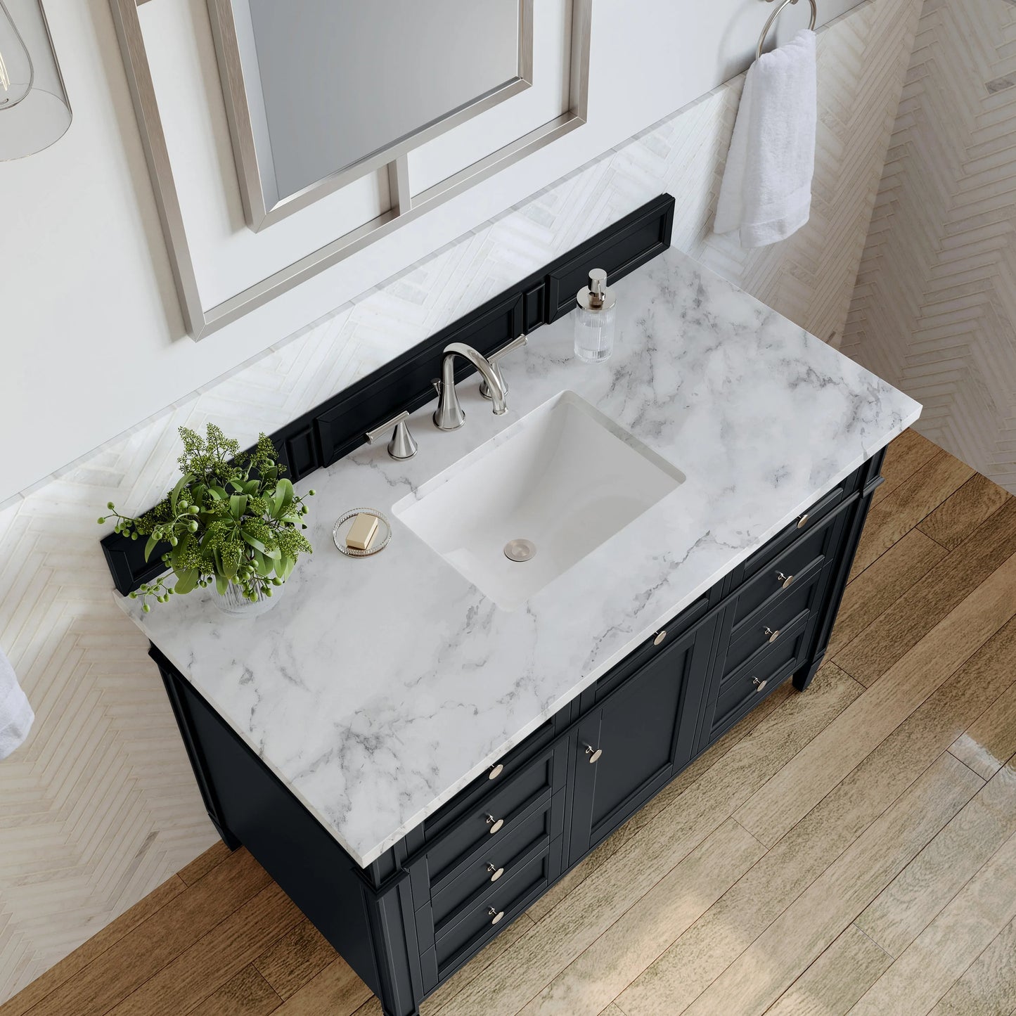 Brittany 48" Single Vanity, Black Onyx w/ 3 CM Carrara Marble Top