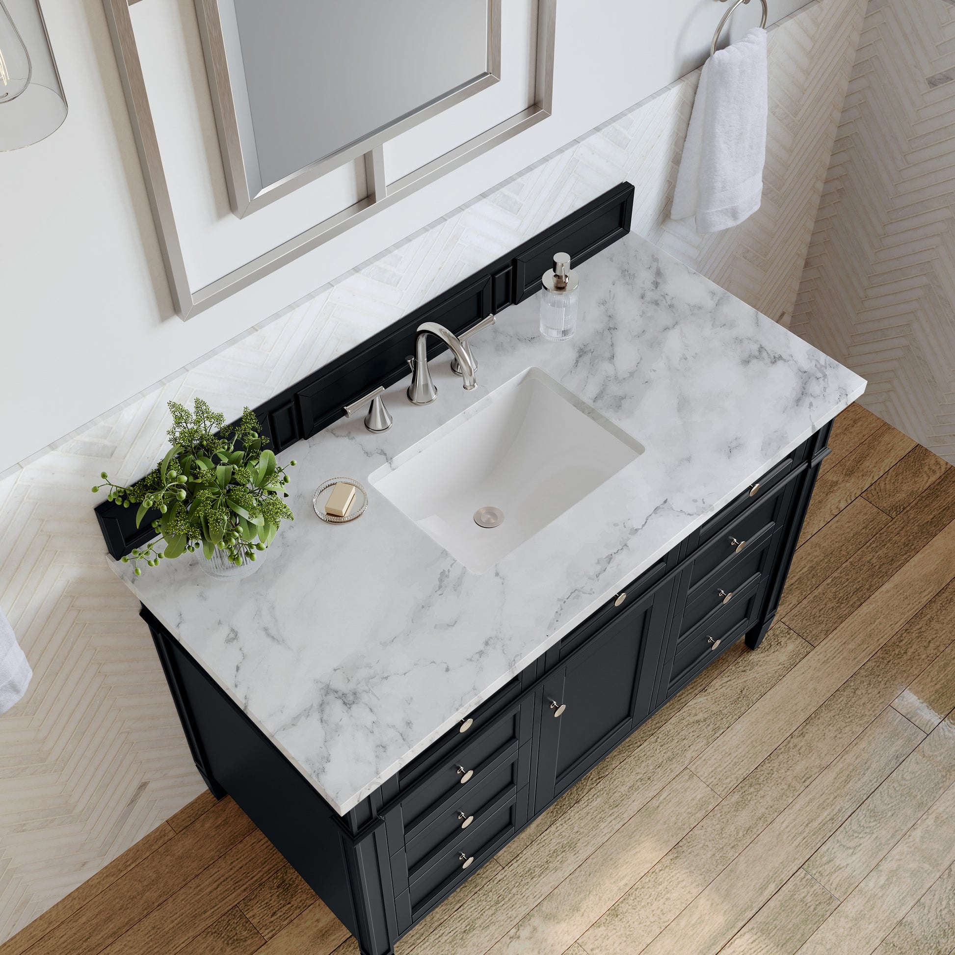 Renovate for Less Atlanta Brittany 48" Single Vanity, Black Onyx w/ 3 CM Carrara Marble Top