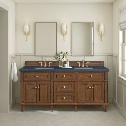 Lorelai 72"Double Vanity, Mid-Century Walnut w/ 3 CM Charcoal Soapstone Silestone Top