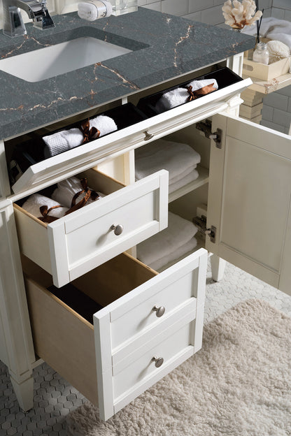 Renovate for Less Atlanta Brittany 36" Single Vanity, Bright White w/ 3 CM Parisien Bleu Silestone Top