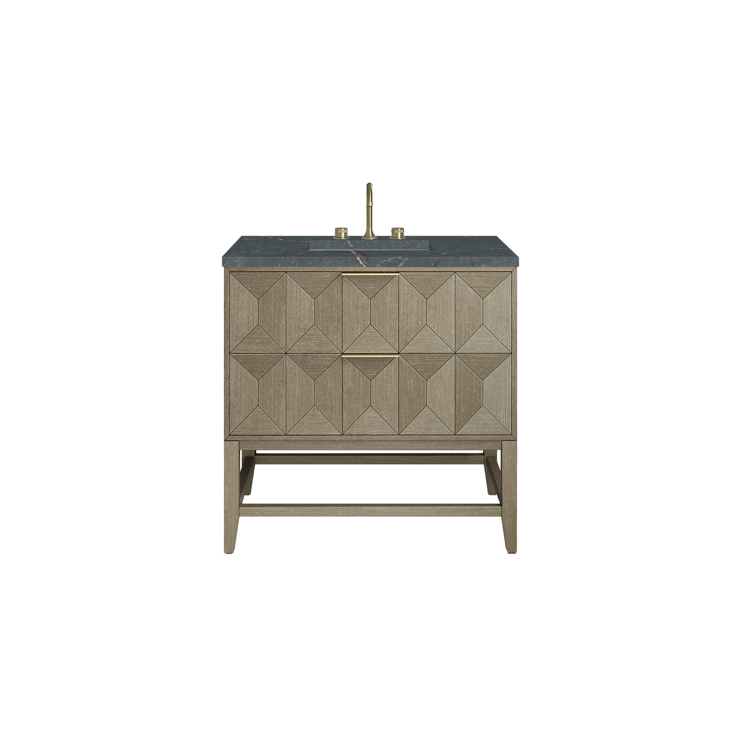 Renovate for Less Atlanta Emmeline 36" Single Vanity, Pebble Oak w/ 3 CM Parisien Bleu Top