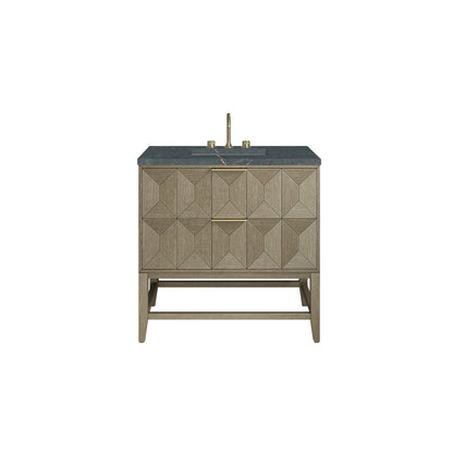 Renovate for Less Atlanta Emmeline 36" Single Vanity, Pebble Oak w/ 3 CM Parisien Bleu Top
