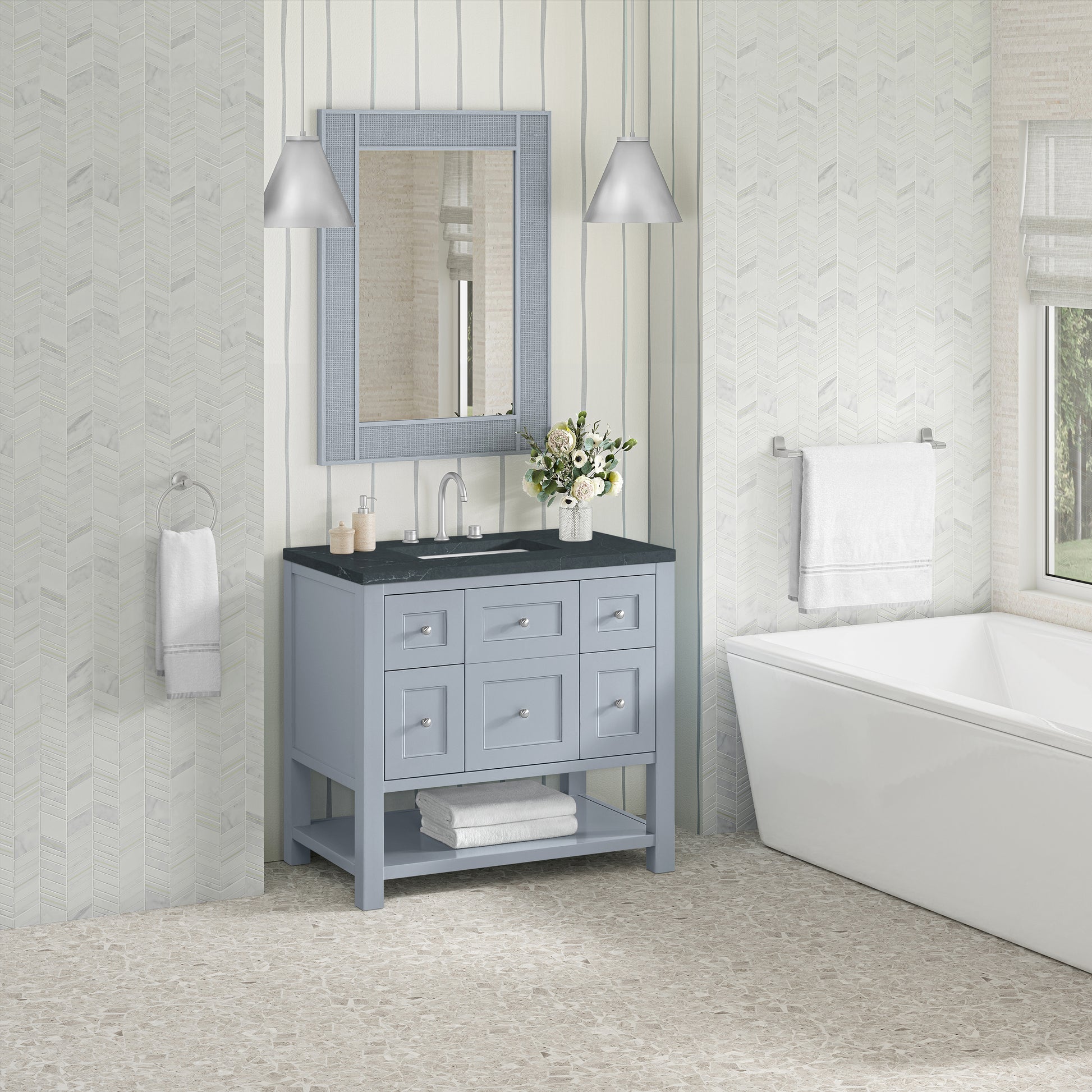 Renovate for Less Atlanta Breckenridge 36" Single Vanity, Serenity Blue, w/ 3 CM Charcoal Soapstone Quartz Top