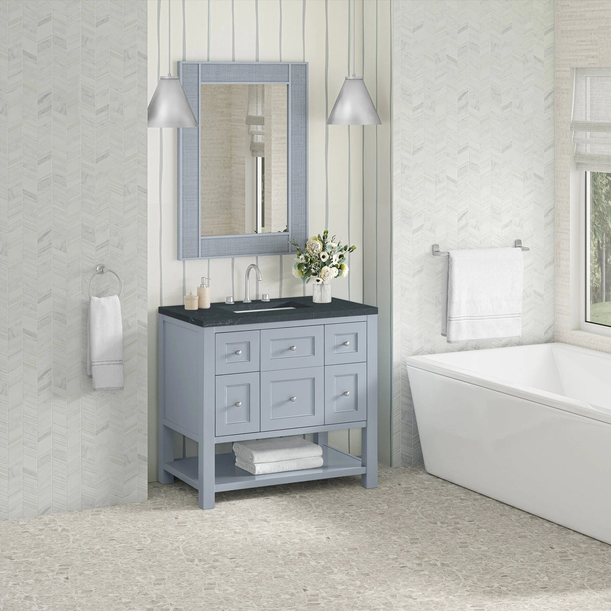 Breckenridge 36" Single Vanity, Serenity Blue, w/ 3 CM Charcoal Soapstone Quartz Top