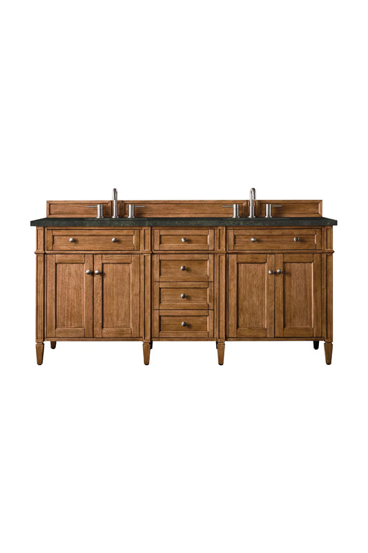 Brittany 72" Double Vanity, Saddle Brown, w/ 3 CM Phantome Eclos Top