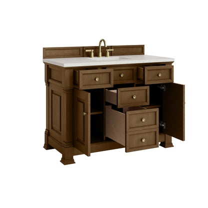 Renovate for Less Atlanta Brookfield 48" Single Vanity, Honey Oak w/ 3 CM Lime Delight Silestone Top