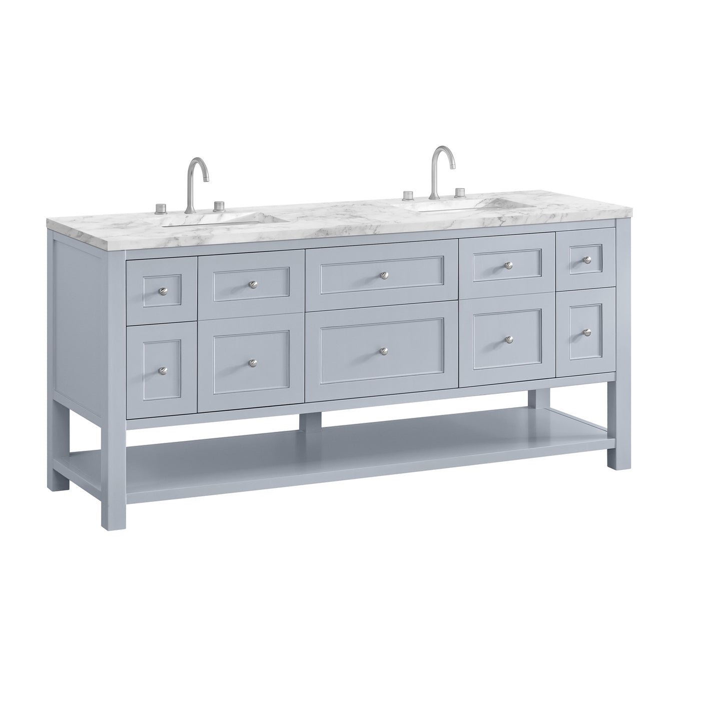 Renovate for Less Atlanta Breckenridge 72" Double Vanity, Serenity Blue, w/ 3 CM Carrara Marble Top
