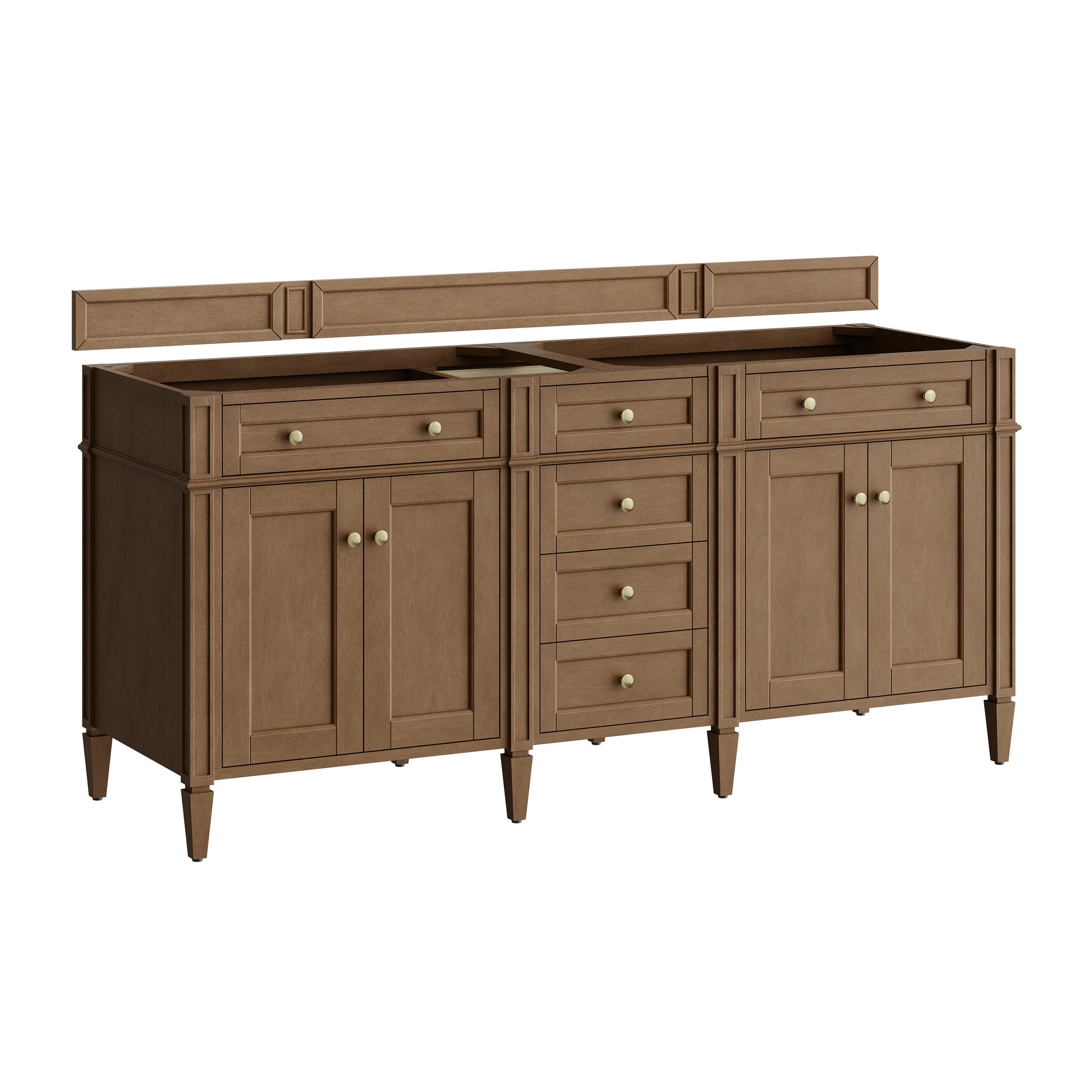 Renovate for Less Atlanta Brittany 72" Double Vanity, Pecan w/ 3 CM White Zeus Silestone Top
