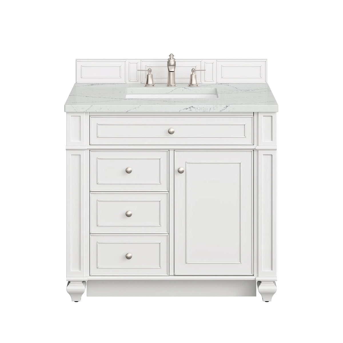 Bristol 36" Single Vanity, Bright White w/ 3 CM Ethereal Noctis Silestone Top