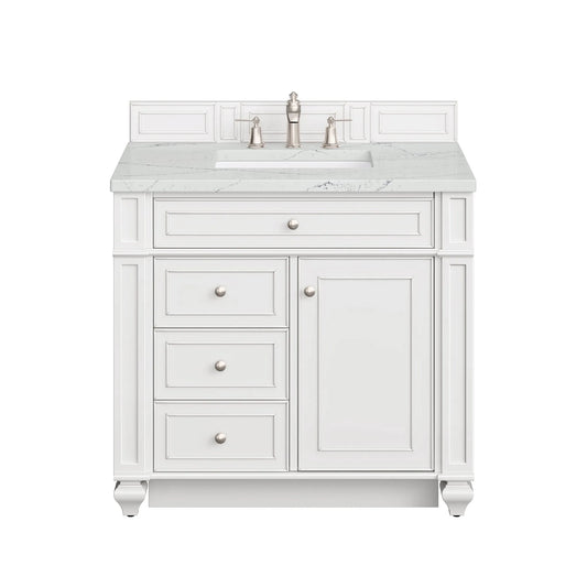Bristol 36" Single Vanity, Bright White w/ 3 CM Ethereal Noctis Silestone Top