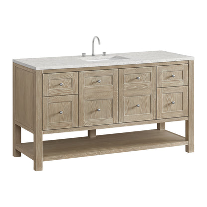 Renovate for Less Atlanta Breckenridge 60" Single Vanity, Whitewashed Oak, w/ 3 CM Eternal Jasmine Pearl Quartz Top