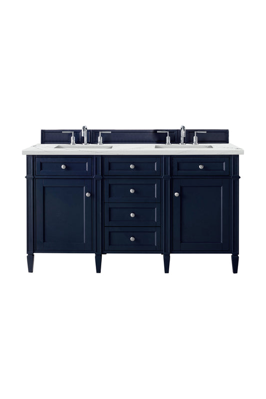 Brittany 60" Double Vanity, Victory Blue w/ 3 CM Ethereal Noctis Silestone Top w/FreePower Wireless Charger