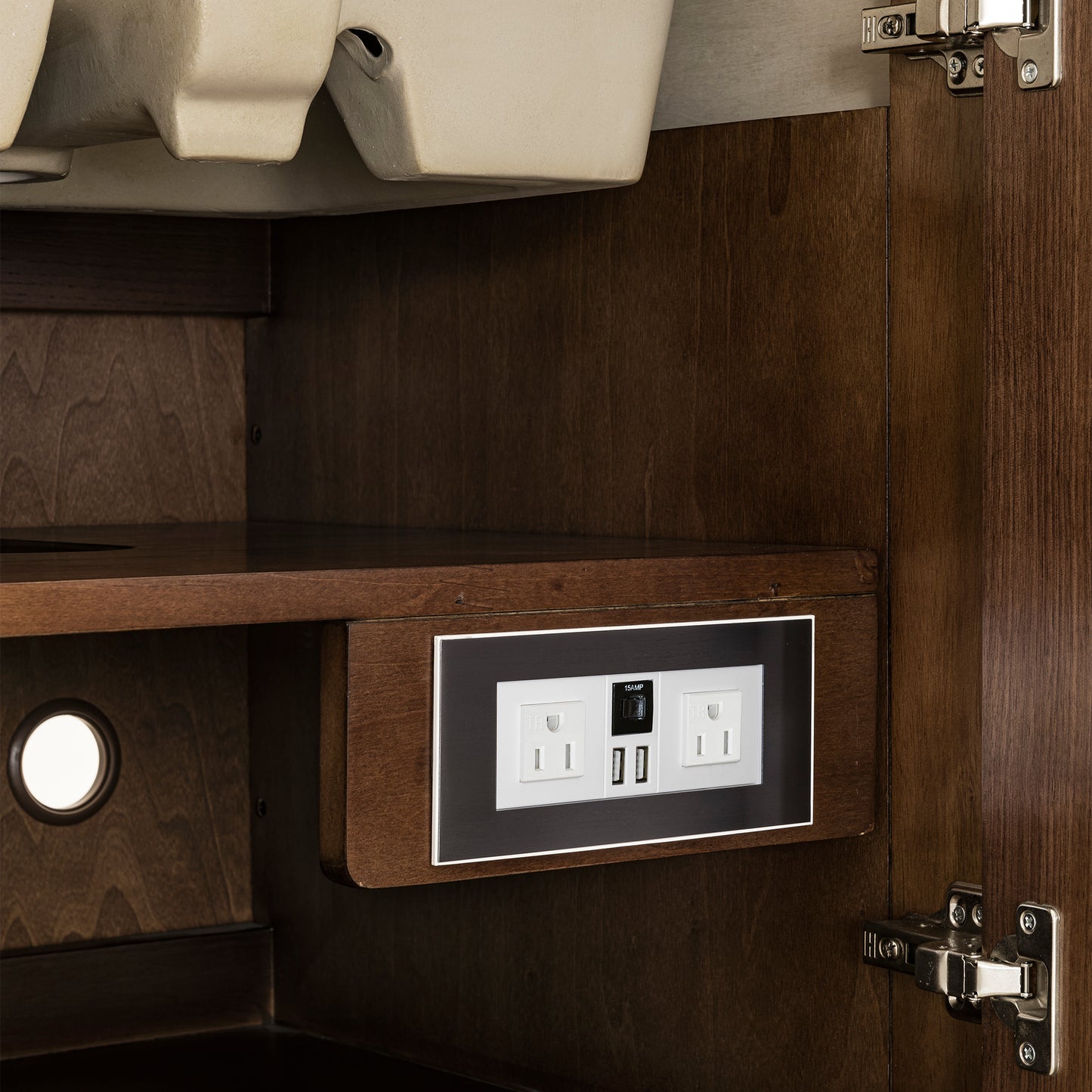 Renovate for Less Atlanta Amberly 48" Single Vanity, Mid-Century Walnut w/ 3 CM Eternal Jasmine Pearl Top