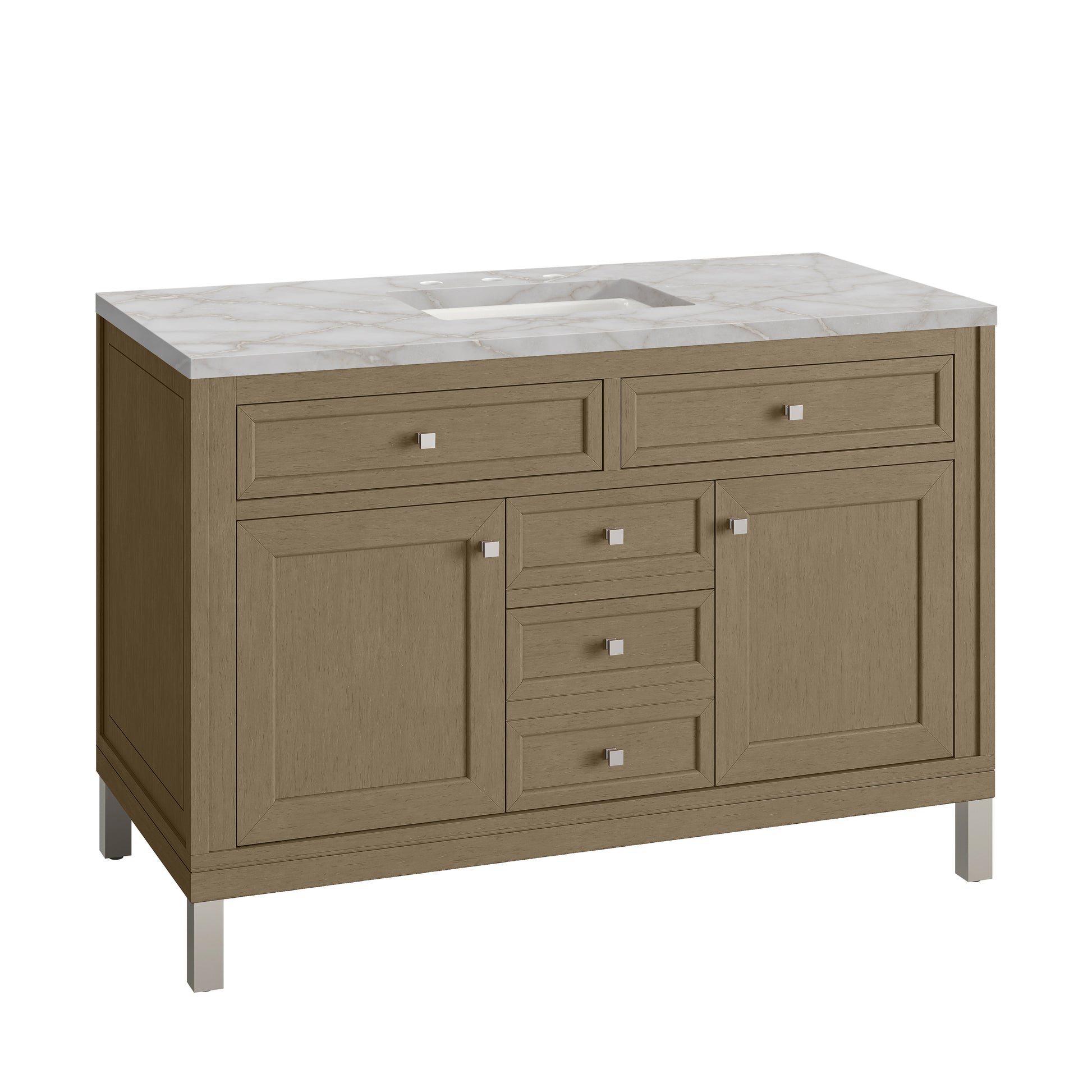 Renovate for Less Atlanta Chicago 48" Single Vanity, Walnut Whisper, w/ 3 CM Victorian Silver Silestone® Top w/FreePower Wireless Charger