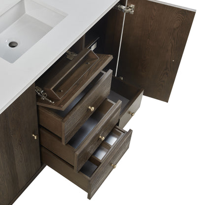 Renovate for Less Atlanta Gracyn 48" Single Vanity, Sable, w/ 3 CM Victorian Silver Silestone Top w/ FreePower Wireless Charger