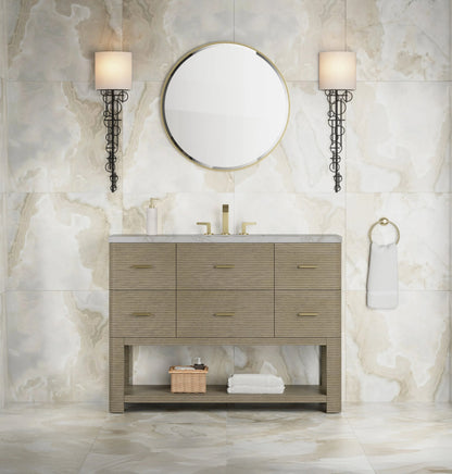 Lucian 48" Single Vanity, Pebble Oak w/ 3 CM Victorian Silver Silestone Top w/ FreePower Wireless Charger