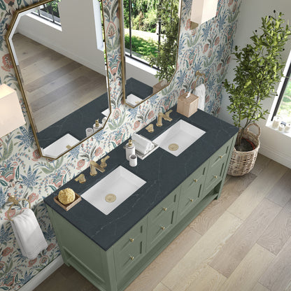 Renovate for Less Atlanta Breckenridge 60" Double Vanity, Smokey Celadon, w/ 3 CM Charcoal Soapstone Quartz Top