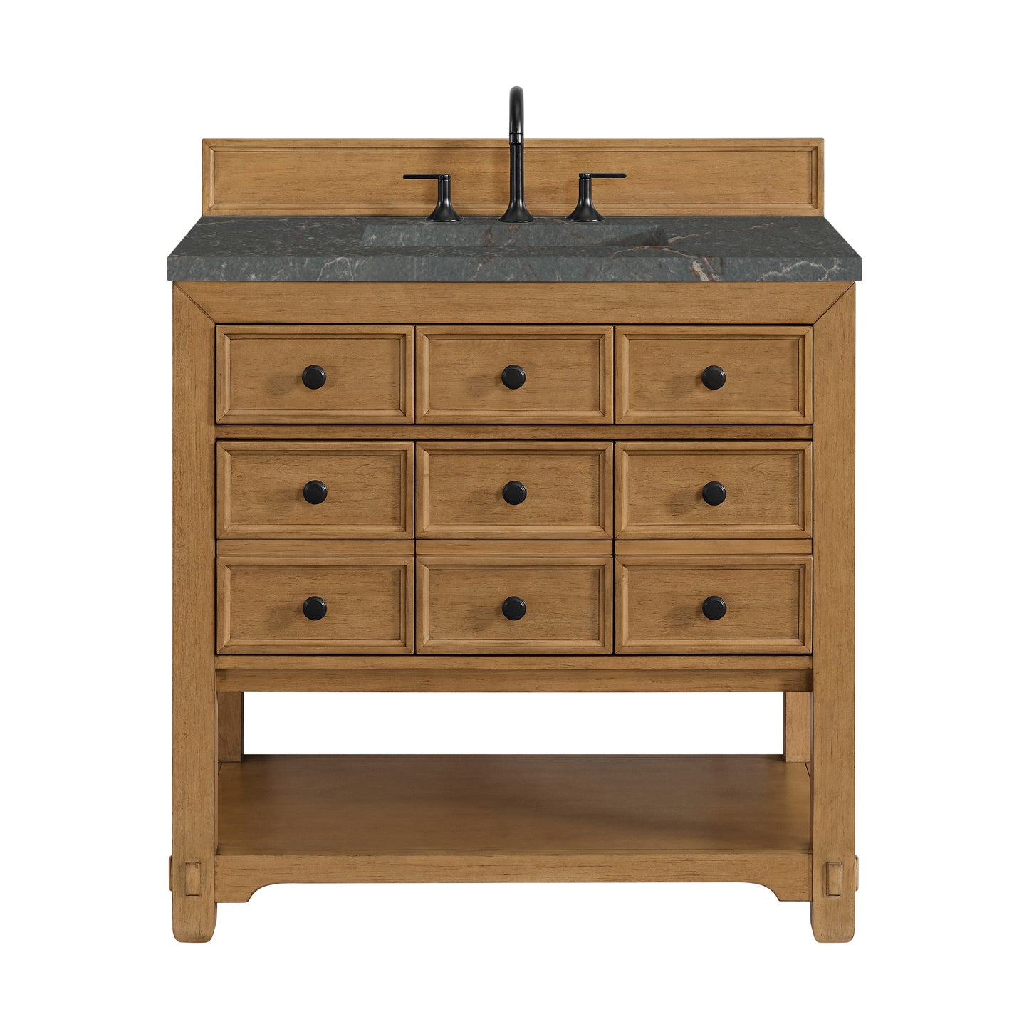 Renovate for Less Atlanta Malibu 36" Single Vanity, Amber Birch w/ 3 CM Parisien Bleu Top