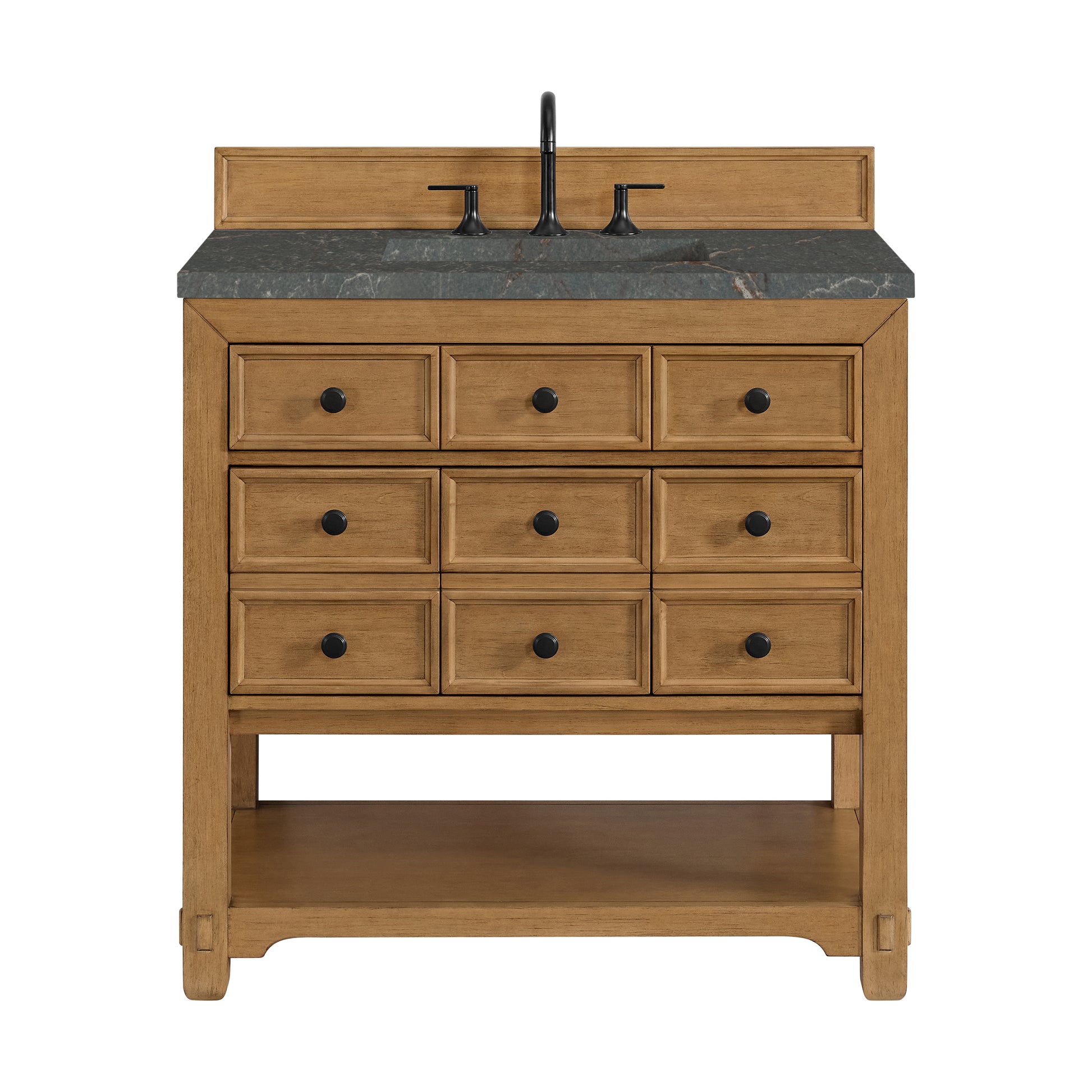 Renovate for Less Atlanta Malibu 36" Single Vanity, Amber Birch w/ 3 CM Parisien Bleu Top