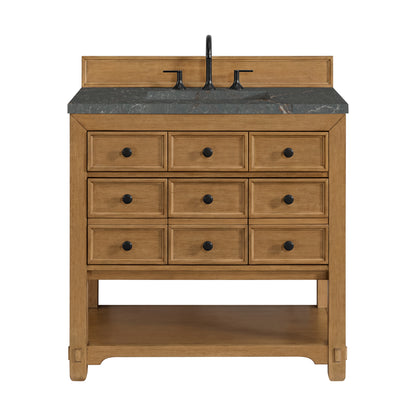 Renovate for Less Atlanta Malibu 36" Single Vanity, Amber Birch w/ 3 CM Parisien Bleu Top