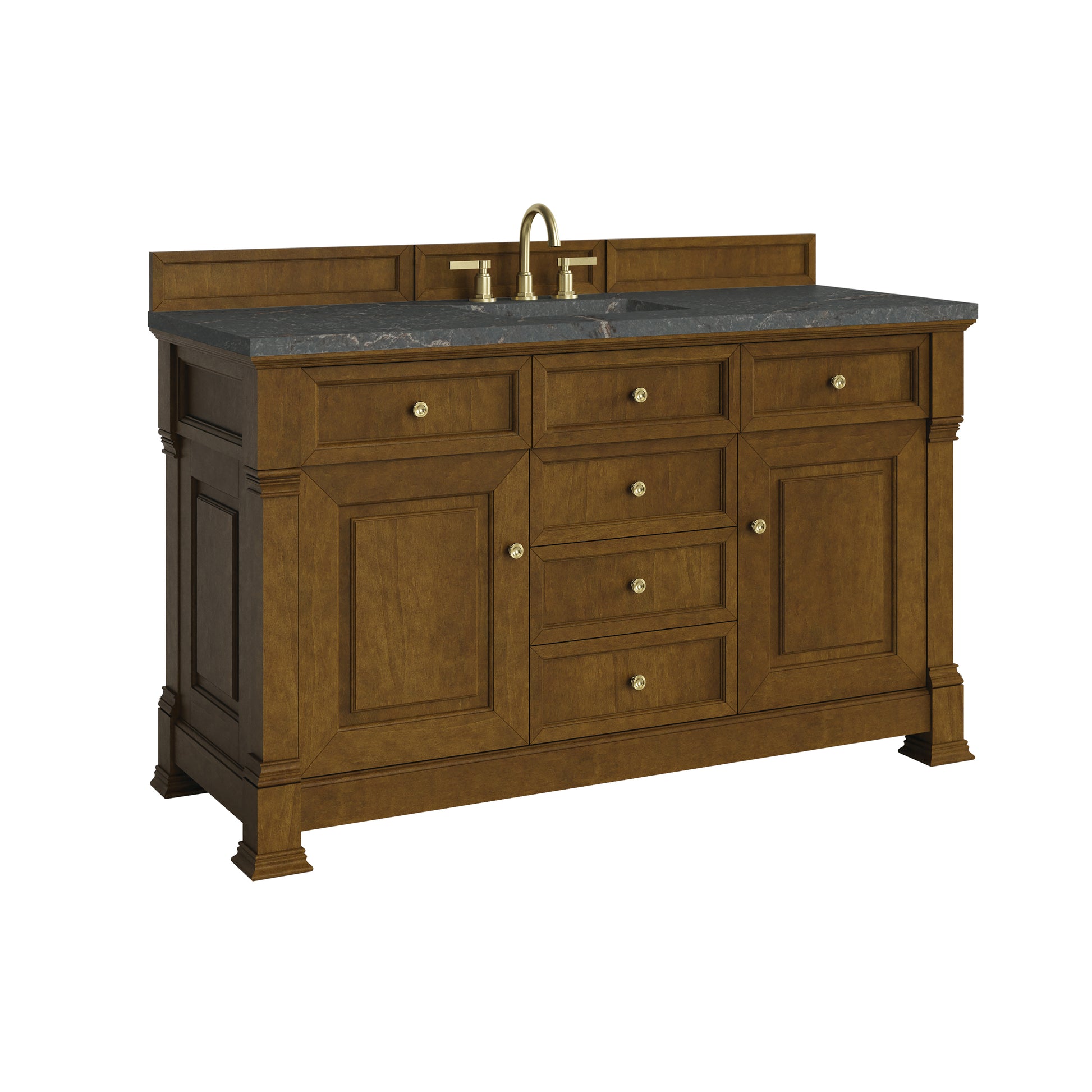 Renovate for Less Atlanta Brookfield 60" Single Vanity, Honey Oak w/ 3 CM Parisien Bleu Silestone Top w/ FreePower Wireless Charger
