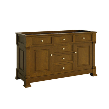 Renovate for Less Atlanta Brookfield 60" Double Vanity, Honey Oak w/ 3 CM Ethereal Noctis Silestone Top