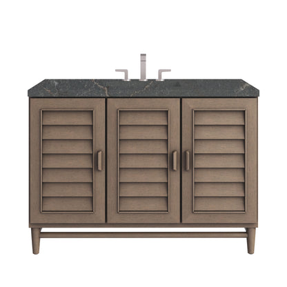 Renovate for Less Atlanta Portland 48" Single Vanity Whitewashed Walnut w/ 3 CM Parisien Bleu Silestone Top w/FreePower Wireless Charger