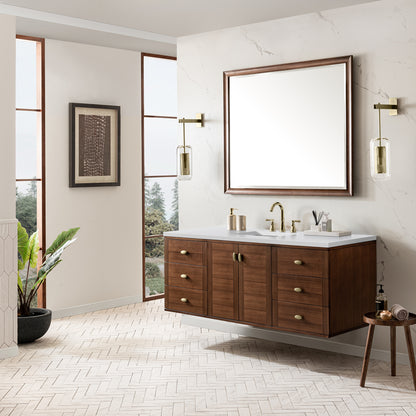 Renovate for Less Atlanta Amberly 60" Single Vanity, Mid-Century Walnut w/ 3 CM White Zeus Top